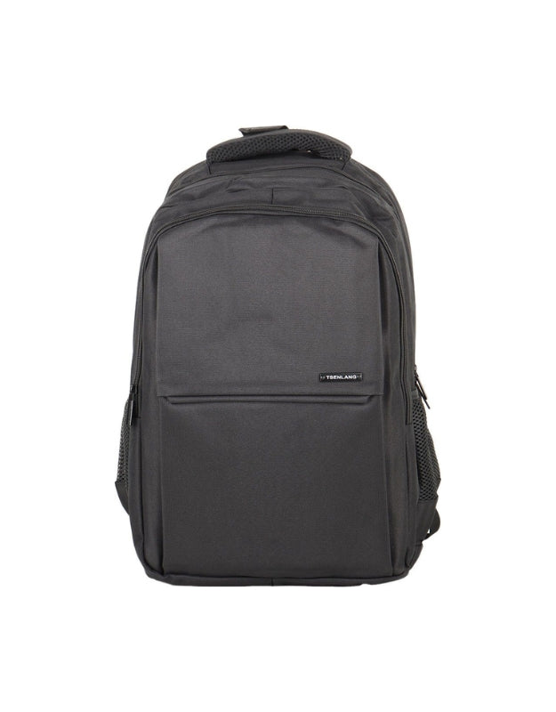 Grant multi-functional waterproof fabric backpack front view in black with spacious compartments and sleek design.